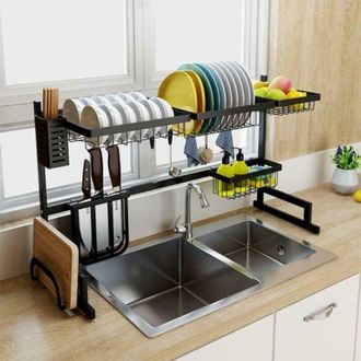 Trade Shop Trade Shop Traesio - Scolapiatti Colapiatti Base Appoggio In Acciaio 86x52 Organizer Cucina Scaffale