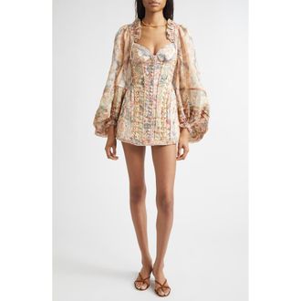 Zimmermann Rebellion Corded Long Sleeve Minidress in Spliced Floral at Nordstrom, Size 1