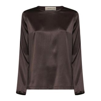 Blanca Vita Blusa de Seda con Cuello Redondo - Blouses & Shirts - Mujer - Marr&oacute;n - XS
