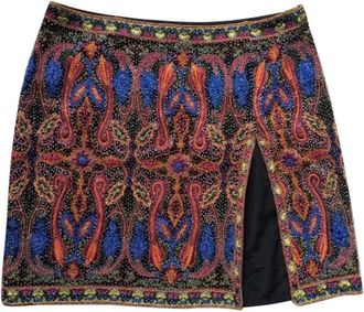 Escada Beaded Multi-Colored Paisley Print Mini Skirt Size XS