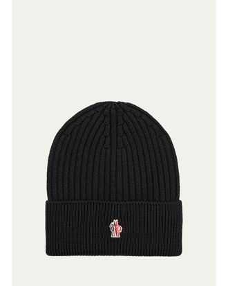 Moncler Mens Ribbed Virgin Wool Beanie
