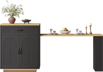 STILVORA Carro De Cocina Con 4 Puertas, 2 Cajones Y Mesa Extensible, Botellero, En Mdf, 80 X 70 X 95,5 Cm, Negro
