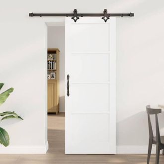 vidaXL Puerta Deslizante Vidaxl Con Juego De Hardware orkdalmadera S&oacute;lida Blanca De Pino