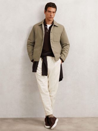 Reiss Olive Green Lightly-padded Patch-pocket Overshirt, 2XL