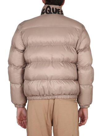 Alexander McQueen Graffiti Logo Print Down Jacket - Beige