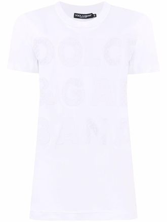 Dolce & Gabbana openwork-logo cotton T-shirt - White
