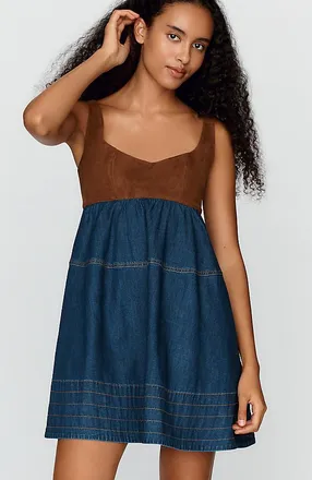 Maeve Contrast Denim Mini Dress
