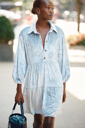 Maeve Bettina Velvet Tiered Mini Shirtdress