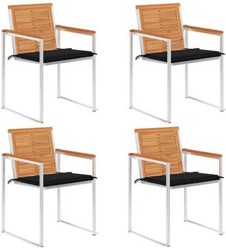 vidaXL Vidaxl - Sillas De Jard&iacute;n Y Cojines 4 Unidades Madera Maciza De Acacia