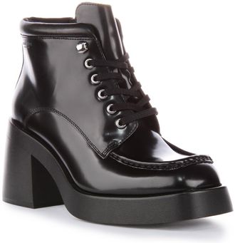 Vagabond Brooke Womens Lace Up Leather Block Heel Ankle Boot with Zip (Black, UK 4)