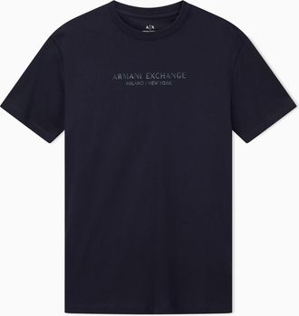 A|X Armani Exchange Mens Short-Sleeved Front Milano New York Logo Lettering T-Shirt, deep Navy, L
