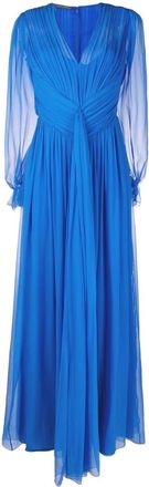 Alberta Ferretti bow-detail pleated gown - women - Silk/Polyamide - 40 - Blue