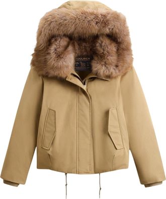 Woolrich Beige Short Cotton Faux Fur Trimmed Parka