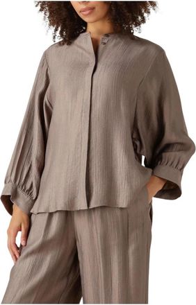 Knit-ted Taupe Chris Blouse voor Stijlvol Comfort - Dames - Overhemden - Grijs - L - Wol - Overhemden