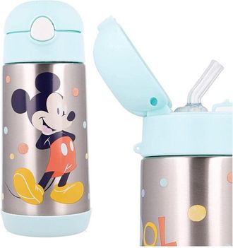 Trade Shop Trade Shop - Borraccia Pop Up Bottiglia In Acciaio Topolino Con Cannuccia 530 Ml Mickey Mouse