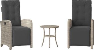 vidaXL Sillas Y Mesita De Jard&iacute;n 3 Piezas Rat&aacute;n Sint&eacute;tico Coj&iacute;n Gris Vidaxl