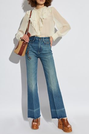 Chlo&eacute; Silk Top With Lace Trim, Womens, Cream