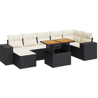 vidaXL Vidaxl - Set De Sof&aacute;s De Jard&iacute;n Y Cojines 8 Piezas Rat&aacute;n Sint&eacute;tico Negro