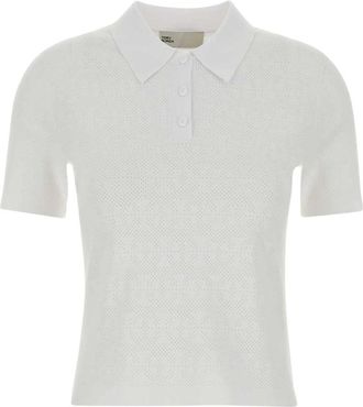Tory Burch Pointelle Viscose Polo - Dames - Polos - Wit - S - Polyester - Tops