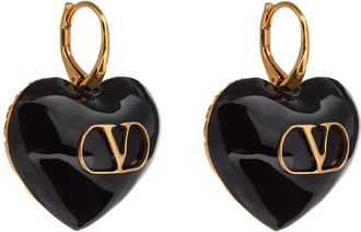 Valentino Garavani Coeur Royal Enamelled Heart Earrings - Black - One Size