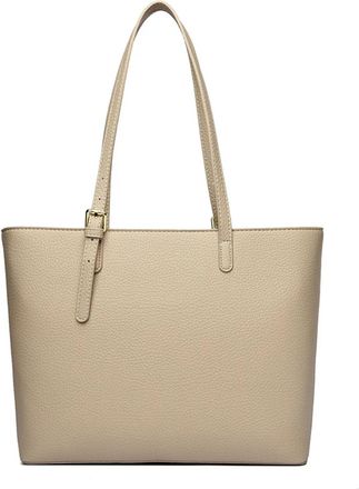 Generic Solid Color Womens Shoulder Bags Soft Leather Handbag Ladies Large Capacity Casual Tote Bag Commuter Sac(Beige)
