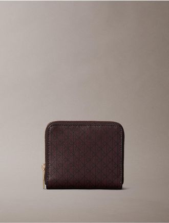 Calvin Klein Womens Allover Monogram Square Zip Wallet - Brown