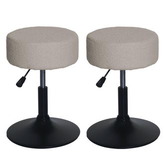 Hhg Hhg - Nunca Usado] Lote De 2 Taburetes 888, Taburete De Maquillaje, Altura Regulable Giratorio &Oslash; 37cm Tejido Boucl&eacute; 450g/m&sup2; Mvg, Beige