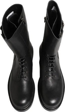 Dolce & Gabbana Mens Black Leather Belted Buckle Combat Boots Shoes
