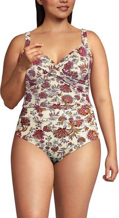 Lands End Sweetheart Wrap Midkini Top in Egret/poppy Floral at Nordstrom, Size 20W