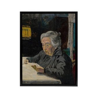 Artery8 Old Lady Reading Grandmother Portrait Kubincan Framed Canvas Wall Art | Size: W24 x H32