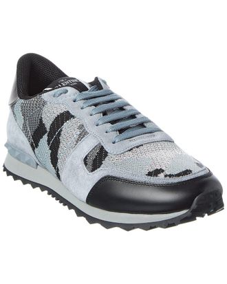 Valentino Rockstud Knit & Suede Sneaker