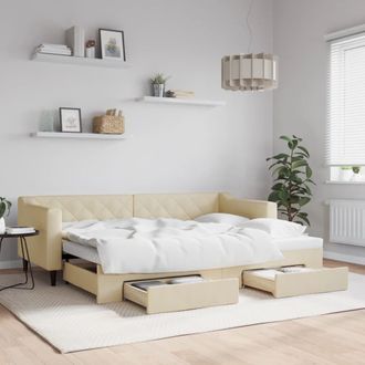 vidaXL Sof&aacute; Cama Nido Con Cajones Tela Color Crema 80x200 Cm Vidaxl