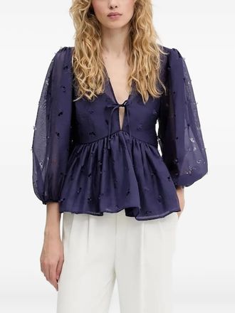 Stine Goya floral-embellished tie-neck blouse - Blue