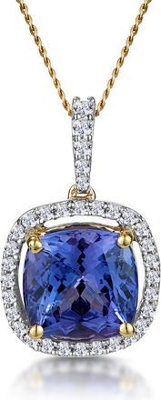 The Diamond Store 2ct Tanzanite and Diamond Halo Necklace in 18K Gold Asteria Collection