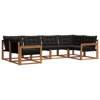 vidaXL Conjunto De Sof&aacute;s De Exterior Con Coj&iacute;n 6 Pcs Natural Y Negro Vidaxl