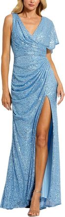 Mac Duggal Sequined Asymmetrical Draped Trumpet Gown