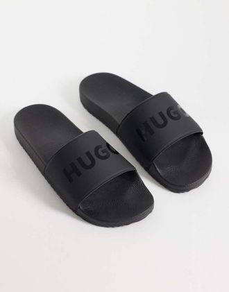 HUGO BOSS Sliders nero chiaro con logo grande