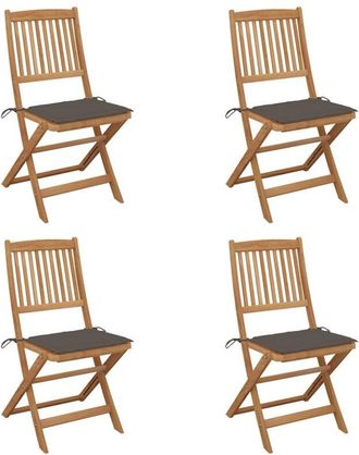 vidaXL Vidaxl - Sillas De Jard&iacute;n Plegables 4 Uds Y Cojines Madera Maciza Acacia
