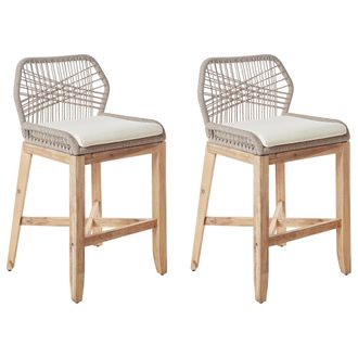 Beliani Beliani - Conjunto De 2 Sillas De Bar Taburetes Con Respaldo Estructura De Hierro Madera Clara Con Beige Talamone