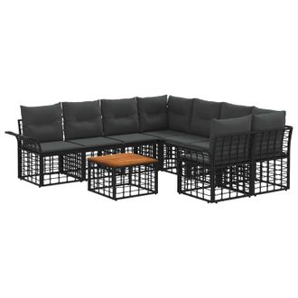 vidaXL Conjunto De Sof&aacute;s De Exterior 9 Uds. Negro Y Gris Oscuro Vidaxl