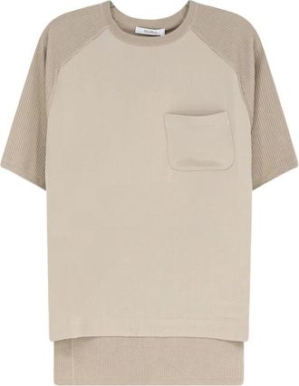 Max Mara Truien & Vesten, Dames, Beige, L, Kasjmier, Gebreide trui met ronde hals en korte mouwen