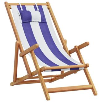 vidaXL Sedia da Spiaggia Pieghevole Blu/Bianco in Eucalipto e Tessuto vidaXL