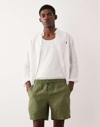 Polo Ralph Lauren Pantaloncini in lino kaki tinto in capo-Verde