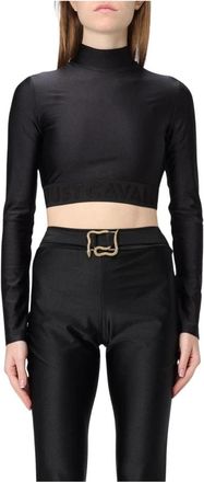 Just Cavalli Zwarte Crop Top met hoge hals - Dames - Longsleeves - Zwart - M - Tops