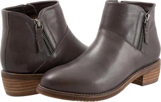 Softwalk Womens SoftWalk Roselle Dark Gray Leather Double Zip Ankle Boots HAWK921