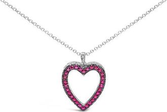 House of Brilliance 18K 1/3 Cttw Diamond & Ruby Open Heart Pendant Necklace in White at Nordstrom
