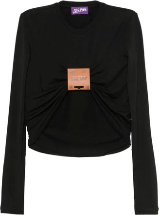 Jean Paul Gaultier Tops, Dames, Zwart, S, Top met logo-patch en ruches