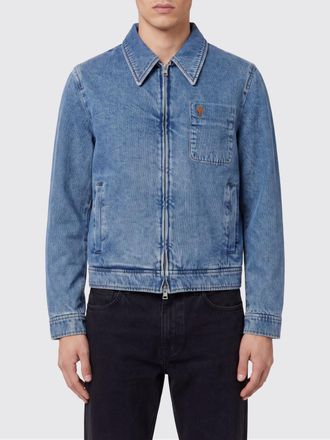 Ami Giacca-camicia in denim di cotone con logo ricamato