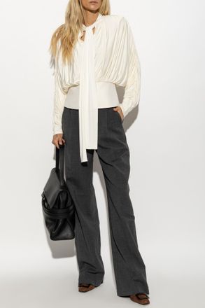 Self Portrait Top With A Tie At The Neck, Womens, Cream