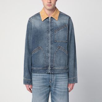 Alexander McQueen Giacca in denim con colletto in camoscio